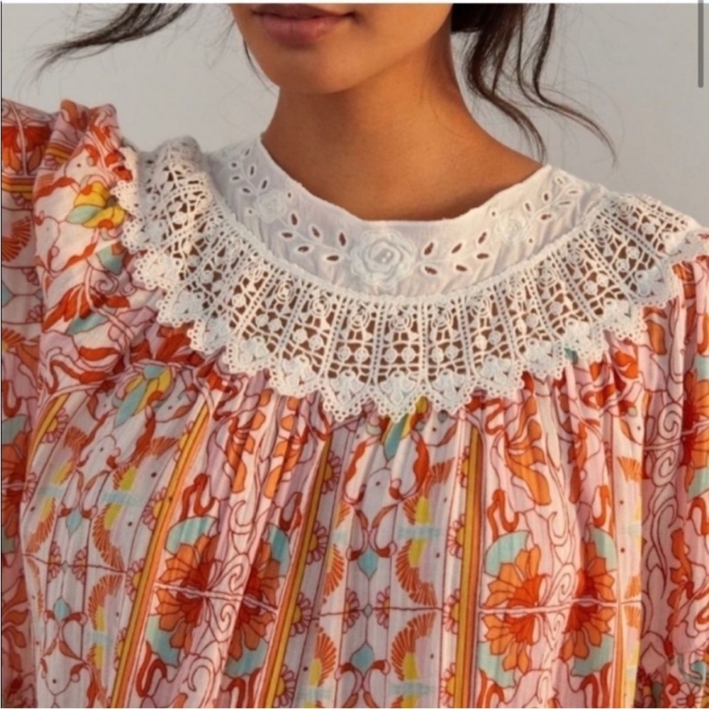 (R3) Anthropologie Florence Floral midi dress Lace collar and embroidered lace - Picture 13 of 14